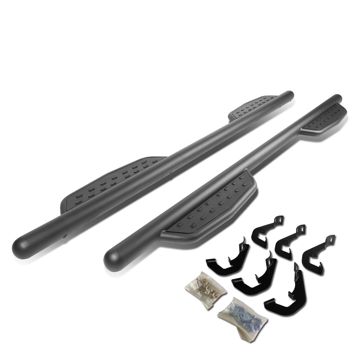 ESTRIBOS 3" - ROUND - EXTENDED - 07-17 CHEVY SILVERADO 1500, GMC SIERRA 1500 / 07-19 CHEVY SILVERADO 2500HD, 3500HD, GMC SIERRA 2500HD, 3500HD - CREW CAB - MATTE BLACK