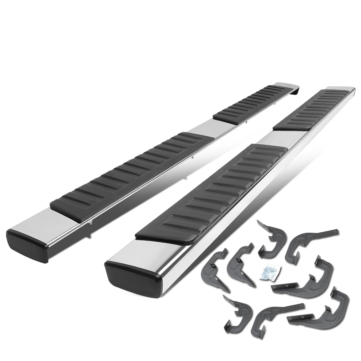 ESTRIBOS 6" - STRAIGHT - 07-18 CHEVY SILVERADO 1500, GMC SIERRA 1500 / 07-19 CHEVY SILVERADO 2500HD, 3500HD, GMC SIERRA 2500HD, 3500HD - DOES NOT FIT DIESEL MODELS EQUIPPED WITH DEF TANK - CREW CAB - SILVER