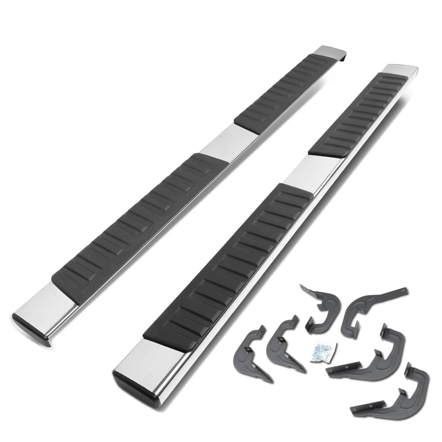 ESTRIBOS 6" - STRAIGHT - 07-18 CHEVY SILVERADO 1500, GMC SIERRA 1500 / 07-19 CHEVY SILVERADO 2500HD, 3500HD, GMC SIERRA 2500HD, 3500HD - DOES NOT FIT DIESEL MODELS EQUIPPED WITH DEF TANK - CREW CAB - SILVER