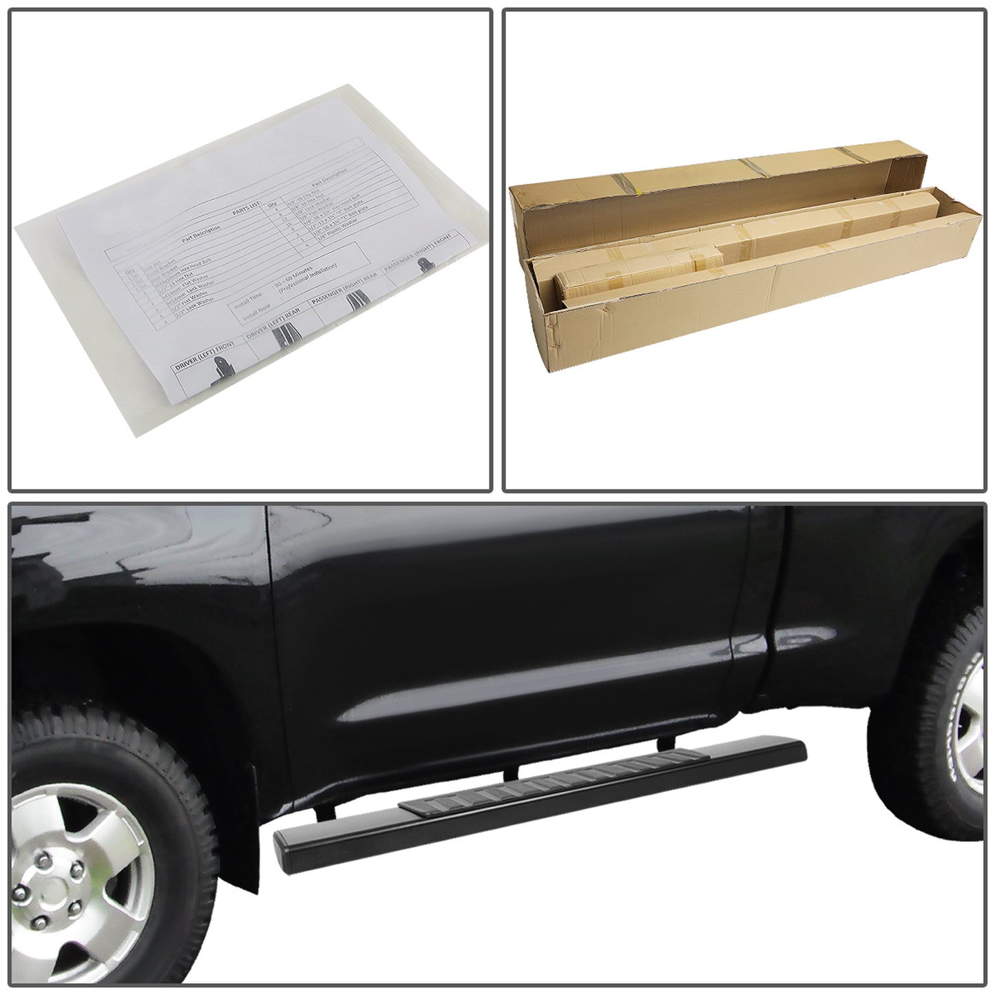 ESTRIBOS 6" - STRAIGHT - ALUMINUM - 07-18 CHEVY SILVERADO 1500, GMC SIERRA 1500 / 07-19 CHEVY SILVERADO 2500HD, 3500HD, GMC SIERRA 2500HD, 3500HD - STANDARD CAB - BLACK