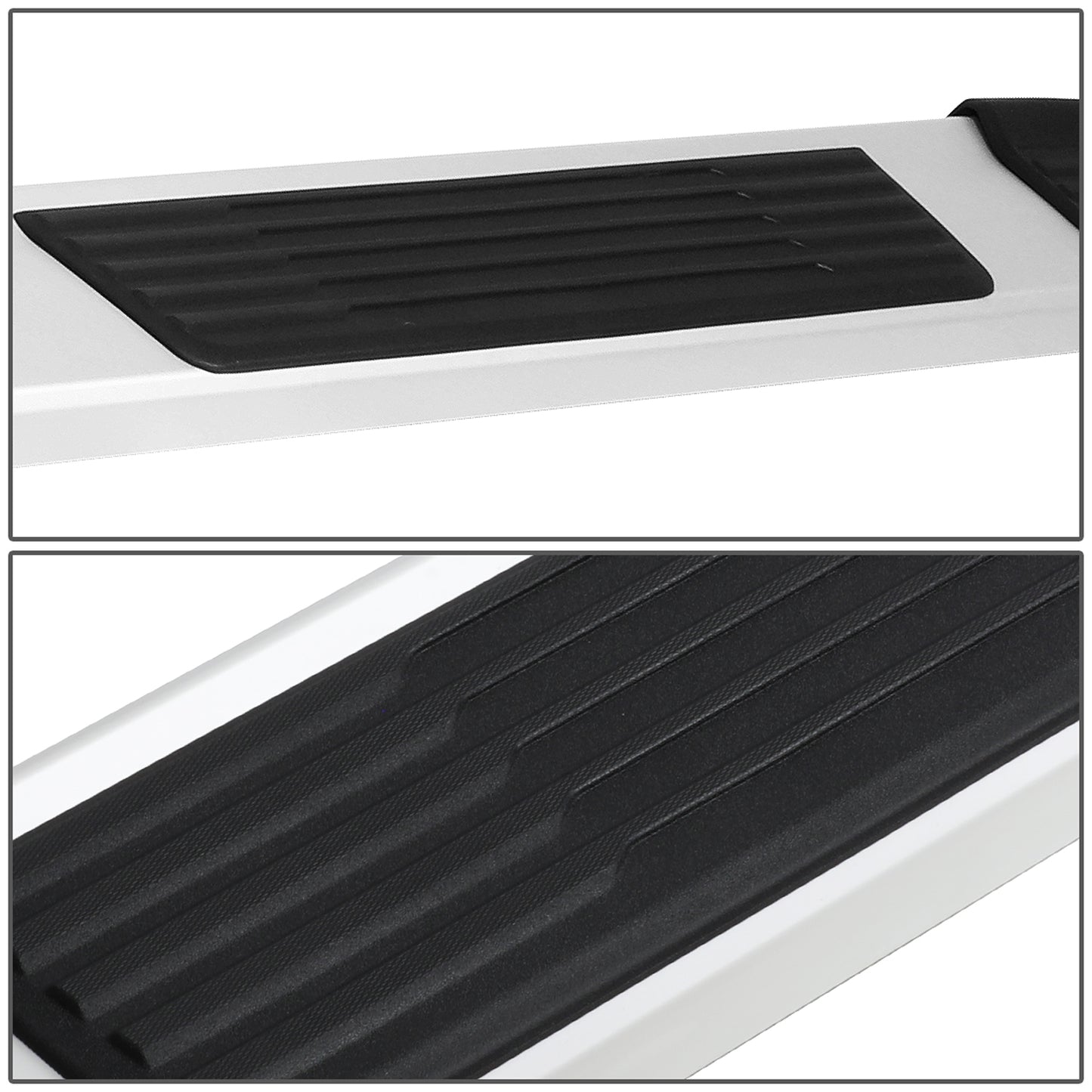 ESTRIBOS 6" - ALUMINUM - 19-20 CHEVY SILVERADO 1500, GMC SIERRA 1500 / 19-20 CHEVY SILVERADO 2500HD, 3500HD, GMC SIERRA 2500HD, SIERRA 3500HD - CREW CAB - CHROME / BLACK