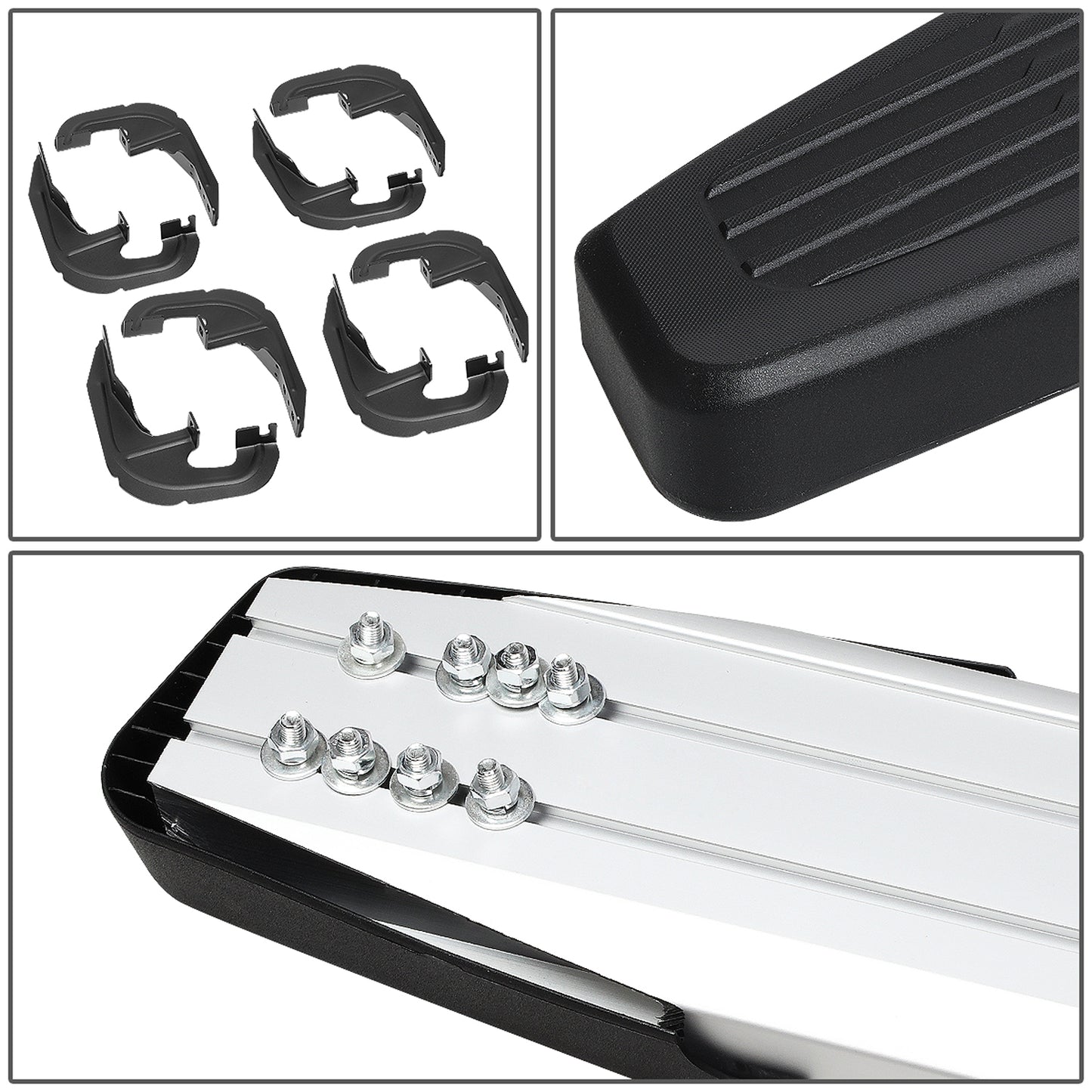 ESTRIBOS 6" - ALUMINUM - 19-20 CHEVY SILVERADO 1500, GMC SIERRA 1500 / 19-20 CHEVY SILVERADO 2500HD, 3500HD, GMC SIERRA 2500HD, SIERRA 3500HD - CREW CAB - CHROME / BLACK