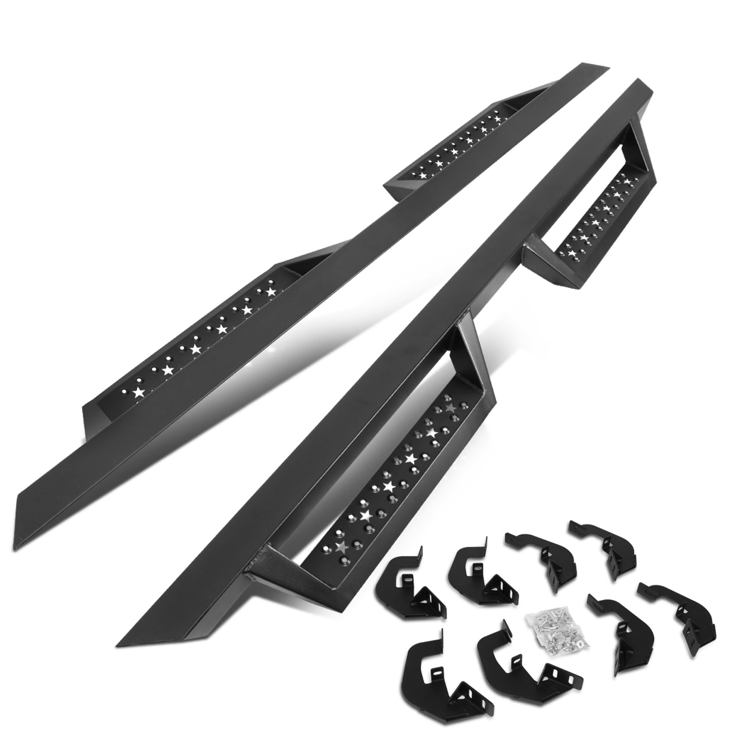 ESTRIBOS DROP DOWN - 07-18 CHEVY SILVERADO 1500, GMC SIERRA 1500 / 07-19 CHEVY SILVERADO 2500HD, 3500HD, GMC SIERRA 2500HD, 3500HD - CREW CAB - DOES NOT FIT DIESEL MODELS EQUPPED WITH DEF TANK - BLACK