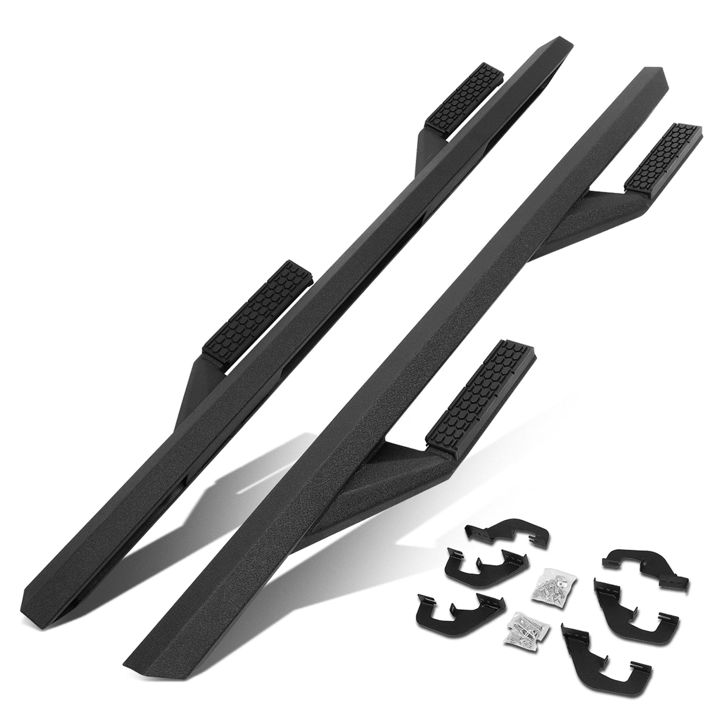 ESTRIBOS 3" - SIDE ARM STYLE - ALUMINUM - 07-18 CHEVY SILVERADO 1500, GMC SIERRA 1500 / 07-19 CHEVY SILVERADO 2500HD, SILVERADO 3500HD, GMC SIERRA 2500HD, SIERRA 3500HD - EXTENDED CAB - BLACK