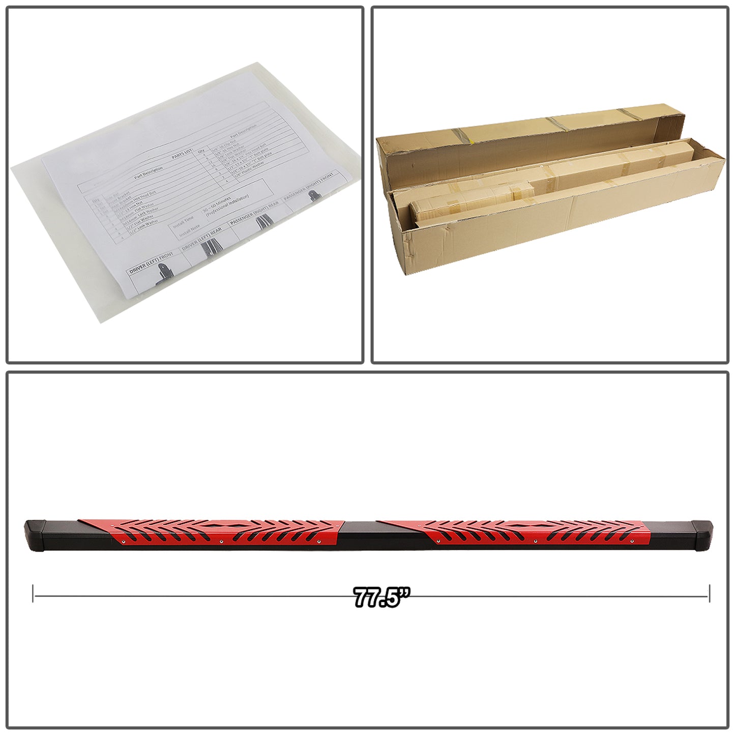 ESTRIBOS 5.5" - 09-18 DODGE RAM 1500 / 11-20 DODGE RAM 2500, 3500 / 2019 DODGE RAM 1500 CLASSIC - EXTENDED CAB - BLACK / RED