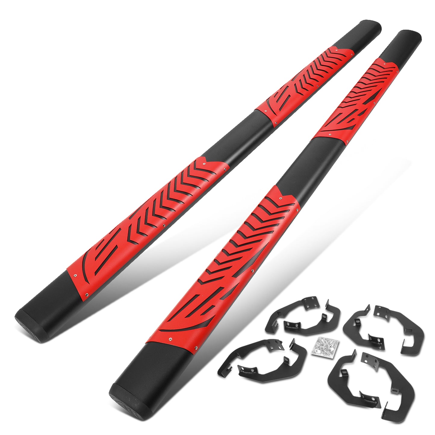 ESTRIBOS 5" - 07-18 CHEVY SILVERADO 1500, GMC SIERRA 1500 / 07-19 CHEVY SILVERADO 2500HD, SILVERADO 3500HD, GMC SIERRA 2500HD, SIERRA 3500HD - DOES NOT FIT DIESEL MODELS EQUIPPED WITH DEF TANK - BLACK / RED