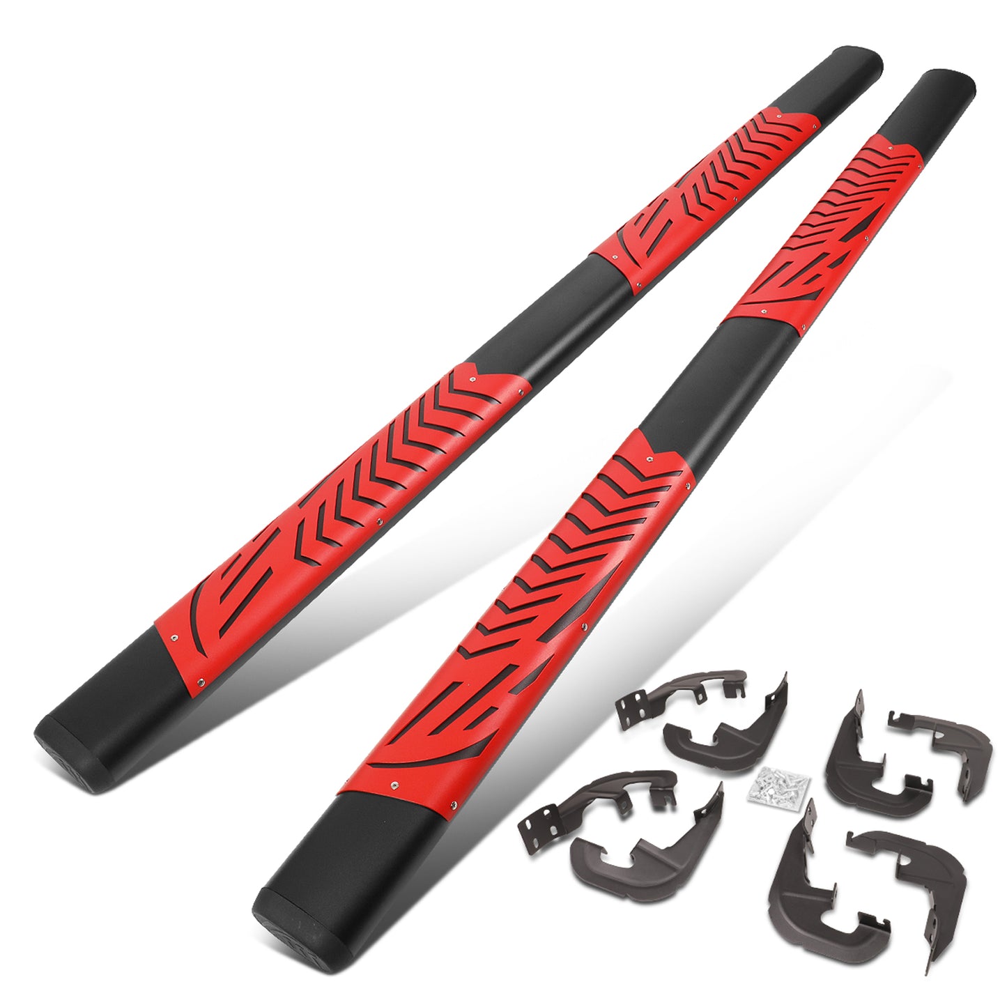 ESTRIBOS 5" - 19-20 CHEVY SILVERADO 1500, GMC SIERRA 1500 / 2020 CHEVY SILVERADO 2500HD, SILVERADO 3500HD, GMC SIERRA 2500HD, SIERRA 3500HD - BLACK / RED