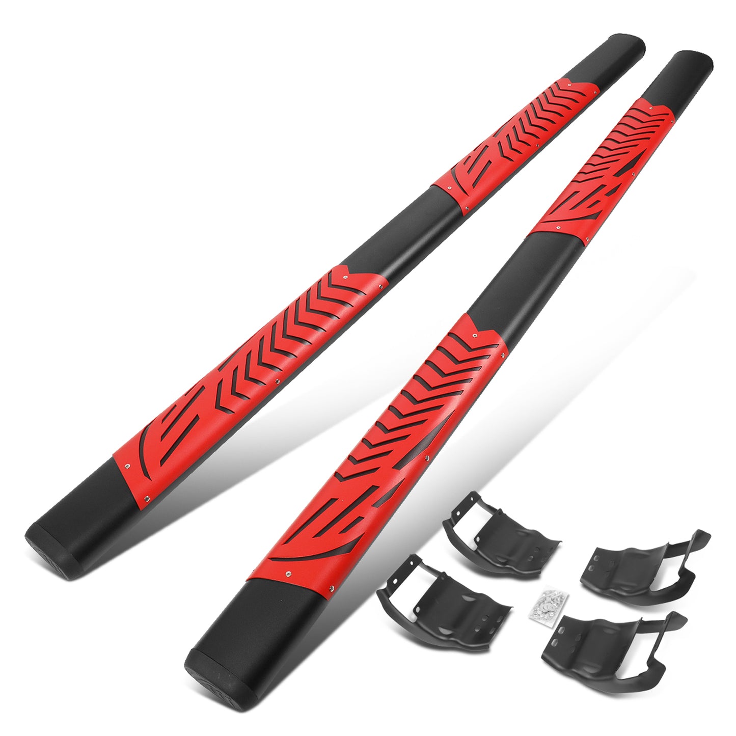 ESTRIBOS 5" - 15-20 FORD F-150 / 17-20 FORD F-250, F-350 - CREW CAB - BLACK / RED