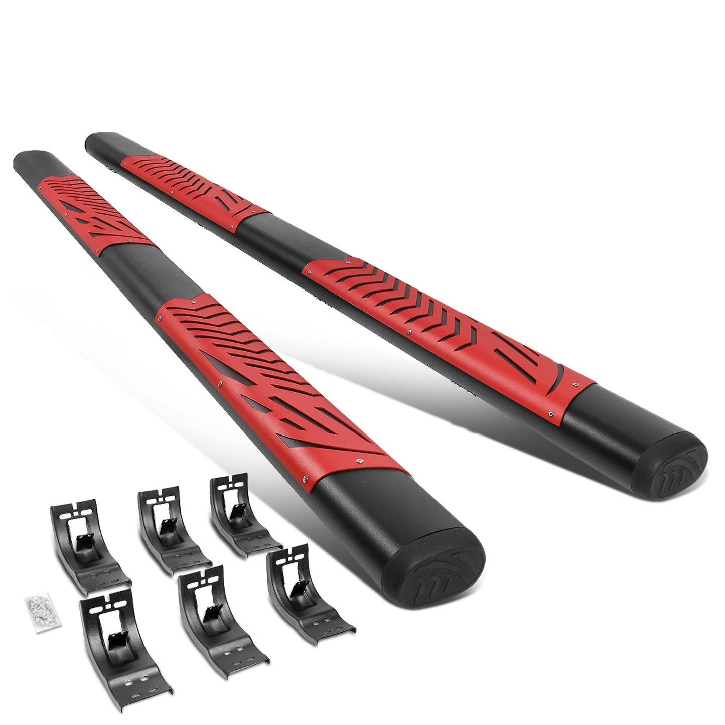 ESTRIBOS 5" - 09-18 DODGE RAM 1500 / 10-20 DODGE RAM 2500, 3500 - CREW CAB - BLACK / RED