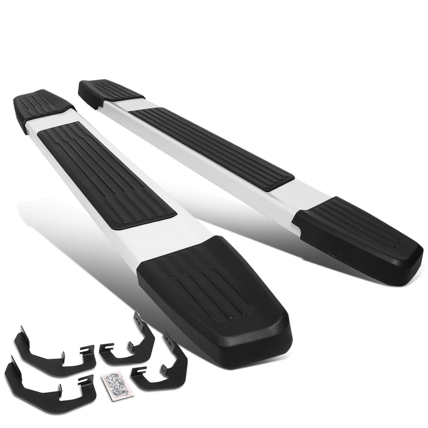 ESTRIBOS 6" - ALUMINUM - 07-18 CHEVY SILVERADO 1500, GMC SIERRA 1500 / 07-19 CHEVY SILVERADO 2500HD, SILVERADO 3500HD, GMC SIERRA 2500HD, SIERRA 3500HD - REGULAR CAB - SILVER / BLACK