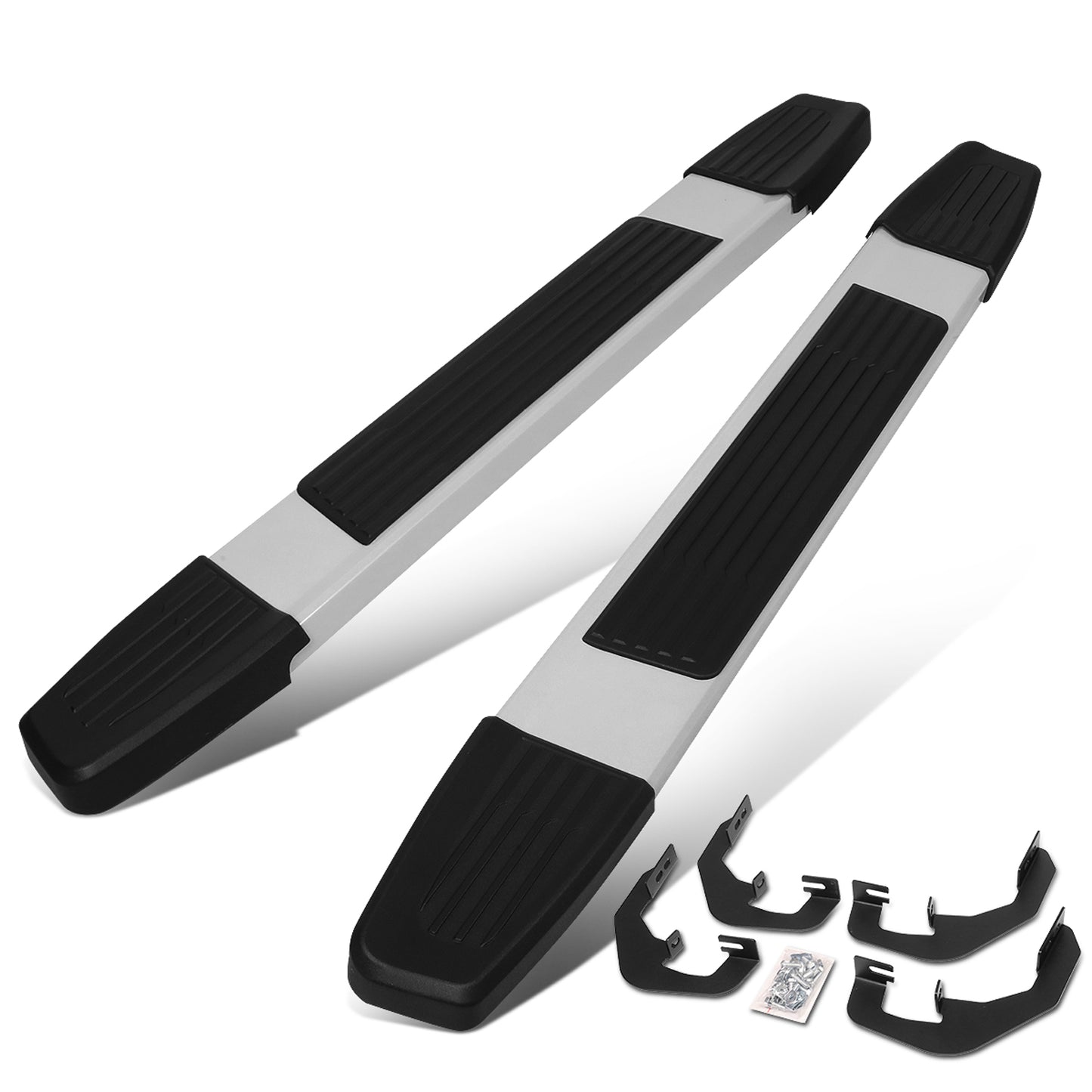 ESTRIBOS 6" - ALUMINUM - 07-18 CHEVY SILVERADO 1500, GMC SIERRA 1500 / 07-19 CHEVY SILVERADO 2500HD, SILVERADO 3500HD, GMC SIERRA 2500HD, SIERRA 3500HD - REGULAR CAB - SILVER / BLACK