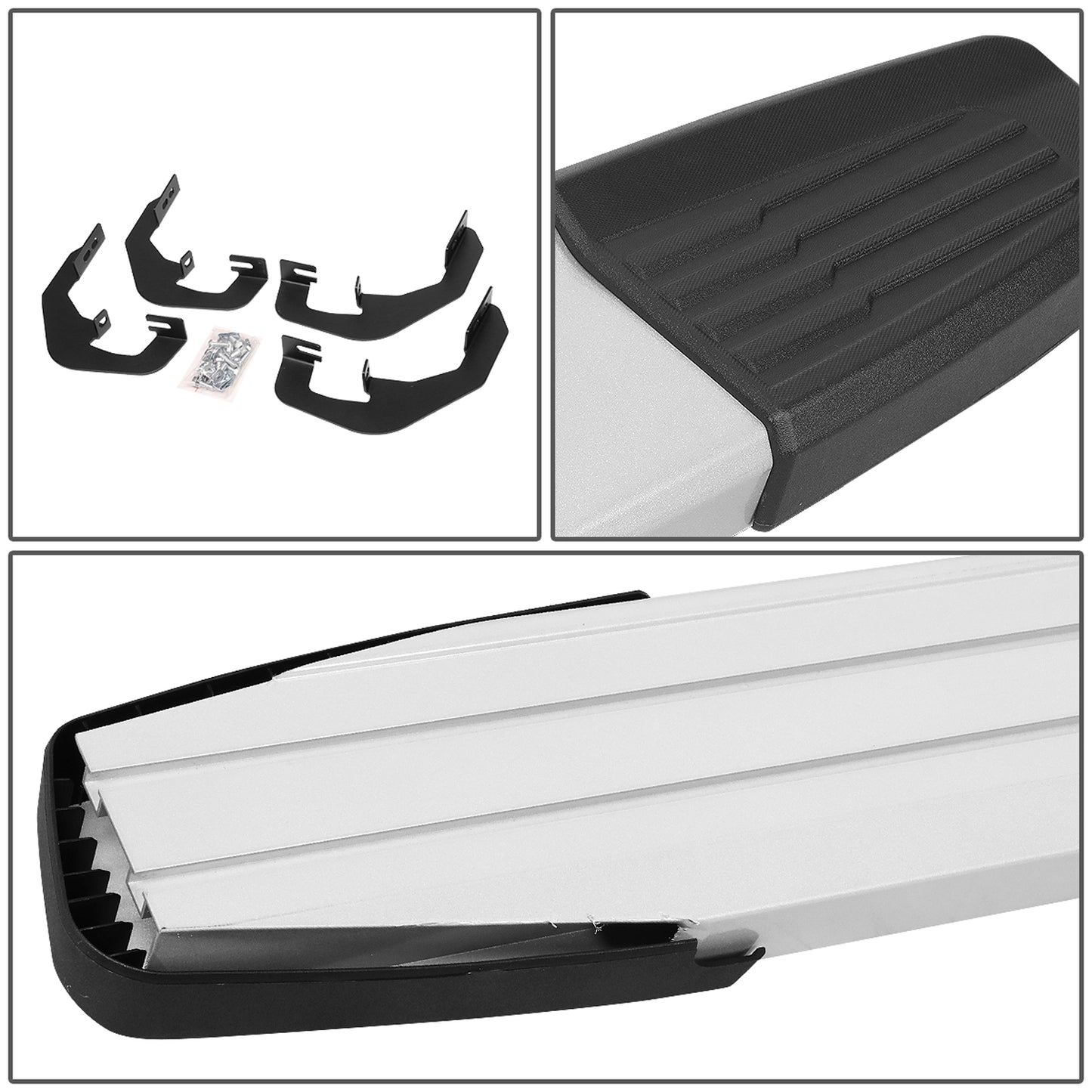 ESTRIBOS 6" - ALUMINUM - 07-18 CHEVY SILVERADO 1500, GMC SIERRA 1500 / 07-19 CHEVY SILVERADO 2500HD, SILVERADO 3500HD, GMC SIERRA 2500HD, SIERRA 3500HD - REGULAR CAB - SILVER / BLACK