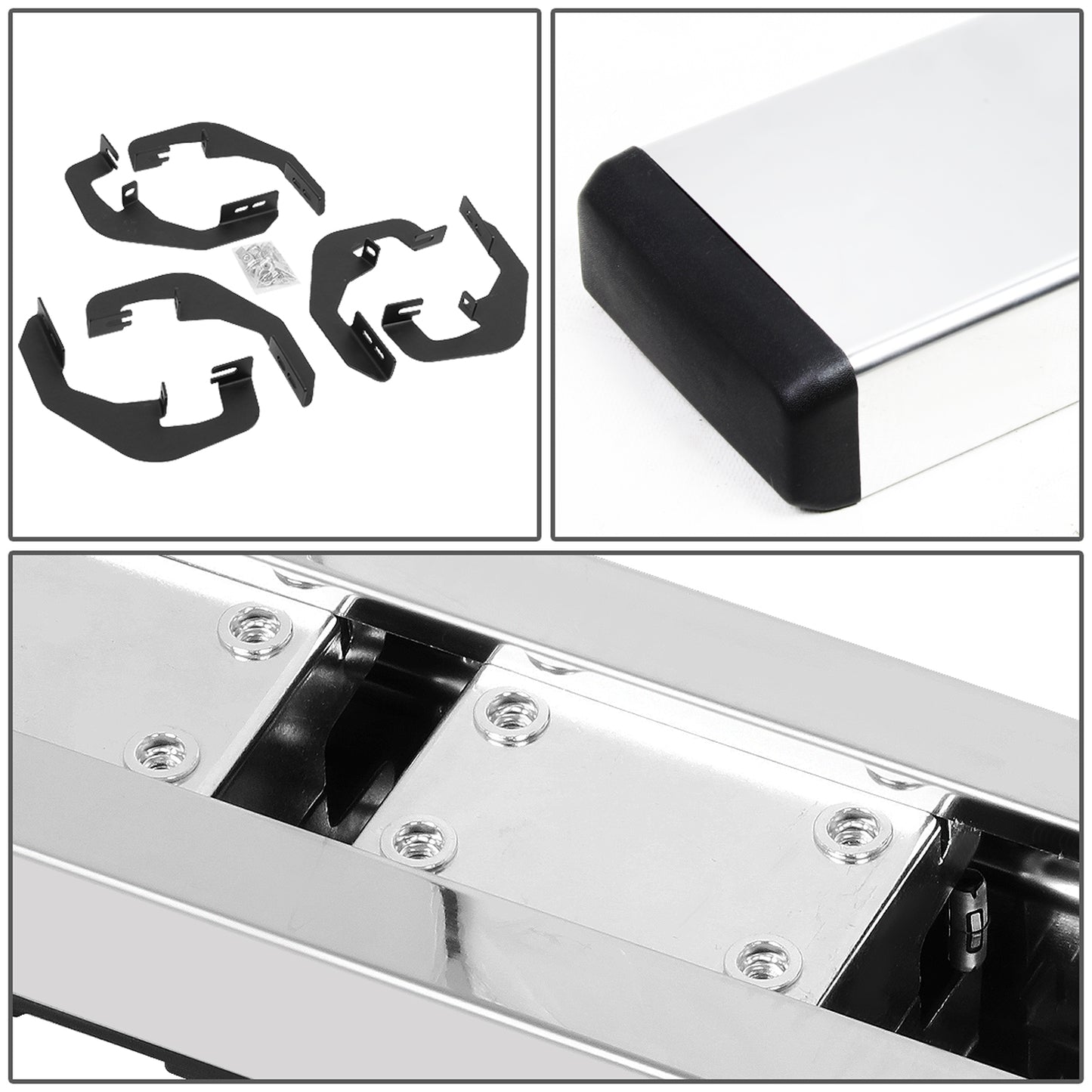 ESTRIBOS 5" - HONEYCOMB STEP PAD - 07-18 CHEVY SILVERADO 1500, GMC SIERRA 1500 / 07-19 CHEVY SILVERADO 2500HD, SILVERADO 3500HD, GMC SIERRA 2500HD, SIERRA 3500HD - EXTENDED CAB - CHROME / BLACK