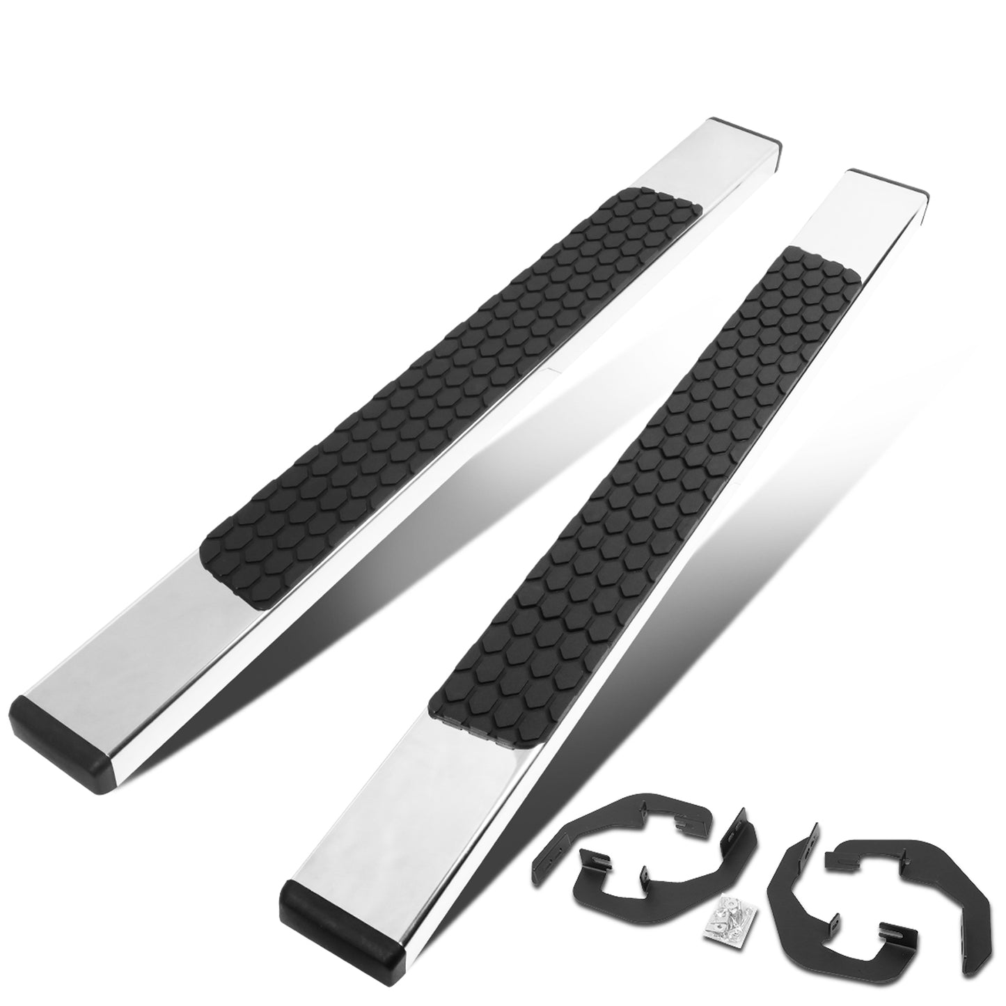 ESTRIBOS 5" - HONEYCOMB STEP PAD - 07-18 CHEVY SILVERADO 1500, GMC SIERRA 1500 / 07-19 CHEVY SILVERADO 2500HD, SILVERADO 3500HD, GMC SIERRA 2500HD, SIERRA 3500HD - REGULAR CAB - CHROME / BLACK