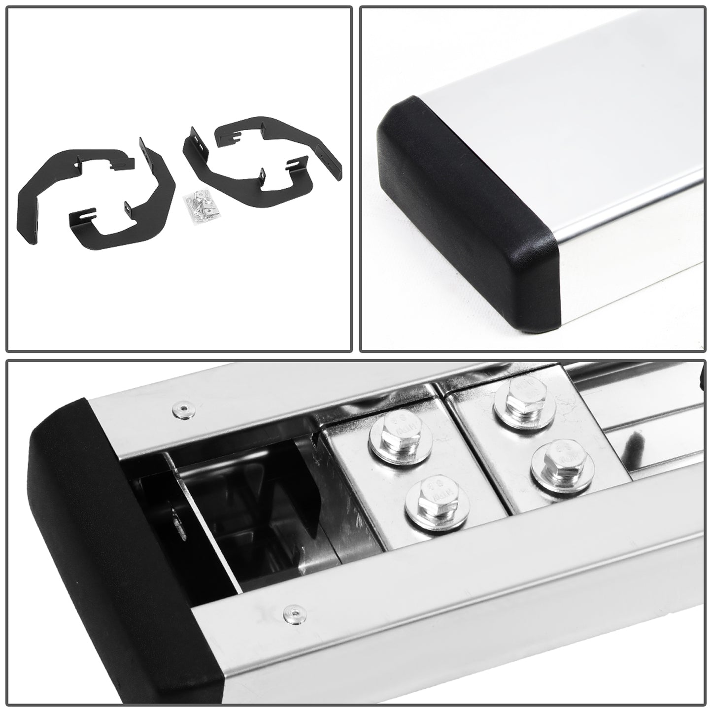 ESTRIBOS 5" - HONEYCOMB STEP PAD - 07-18 CHEVY SILVERADO 1500, GMC SIERRA 1500 / 07-19 CHEVY SILVERADO 2500HD, SILVERADO 3500HD, GMC SIERRA 2500HD, SIERRA 3500HD - REGULAR CAB - CHROME / BLACK