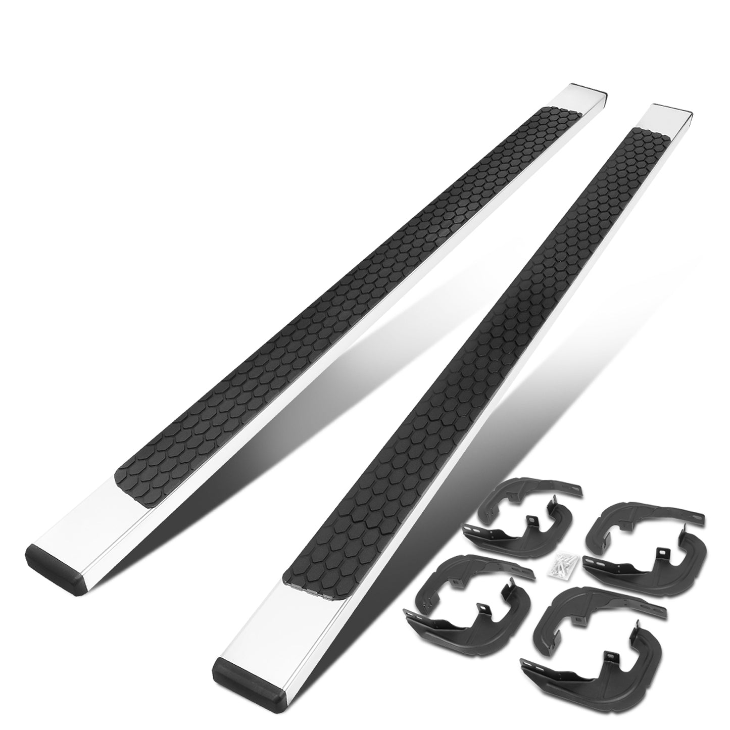 ESTRIBOS 5" - HONEYCOMB STEP PAD - 19-20 CHEVY SILVERADO 1500, GMC SIERRA 1500 / 2020 CHEVY SILVERADO 2500HD, SILVERADO 3500HD, GMC SIERRA 2500HD, SIERRA 3500HD - CREW CAB - CHROME / BLACK
