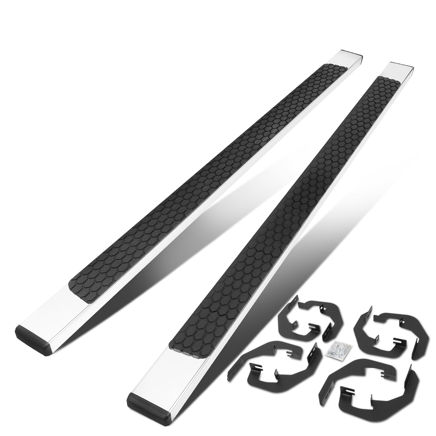 ESTRIBOS 5" - HONEYCOMB STEP PAD - 07-18 CHEVY SILVERADO 1500, GMC SIERRA 1500 / 07-19 CHEVY SILVERADO 2500HD, 3500HD, GMC SIERRA 2500HD, SIERRA 3500HD - DOES NOT FIT DIESEL MODELS EQUIPPED WITH DEF TANK - CREW CAB - CHROME / BLACK