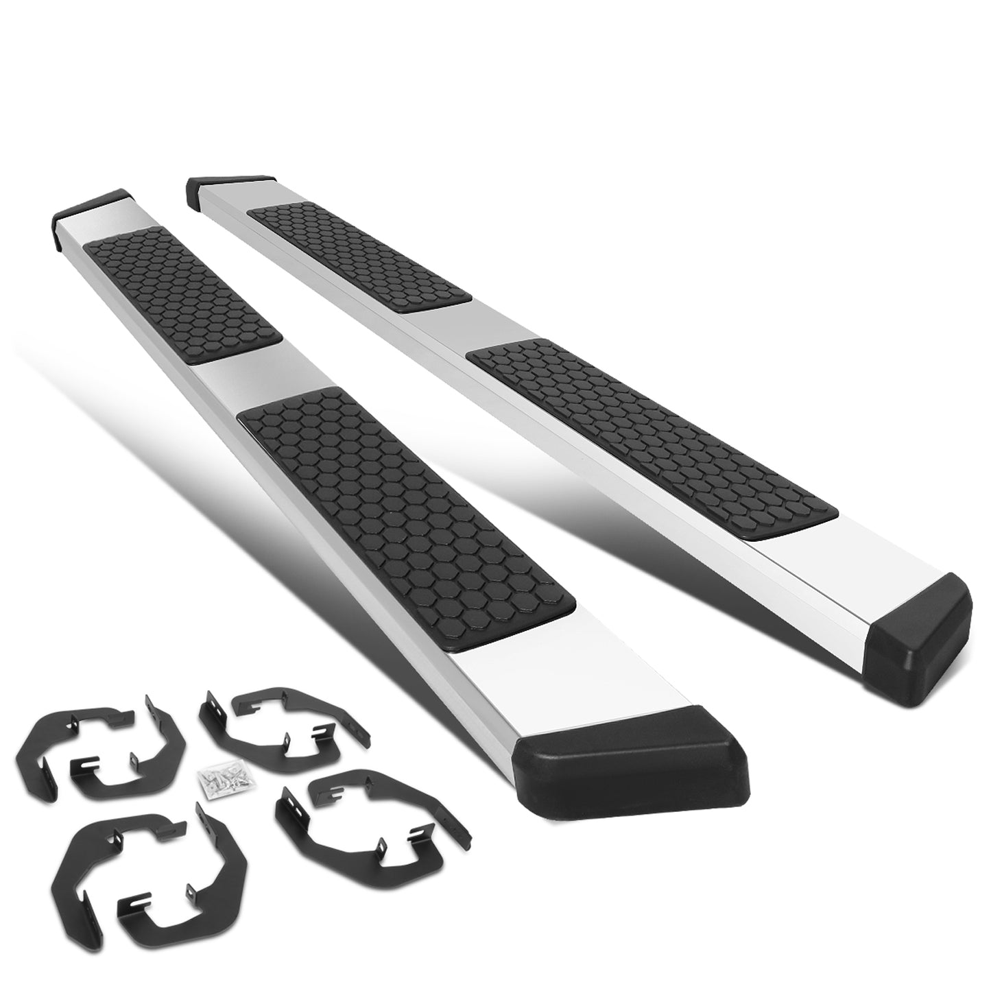 ESTRIBOS 5.5" - HONEYCOMB STEP PAD - 07-18 CHEVY SILVERADO 1500, GMC SIERRA 1500 / 07-19 CHEVY SILVERADO 2500HD, SILVERADO 3500HD, GMC SIERRA 2500HD, SIERRA 3500HD - DOES NOT FIT DIESEL MODELS EQUIPPED WITH DEF TANK - CREW CAB - CHROME / BLACK