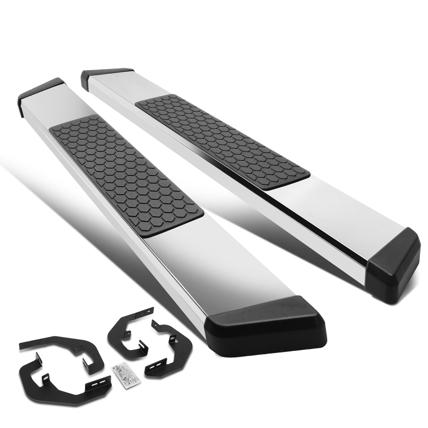 ESTRIBOS 5.5" - HONEYCOMB STEP PAD - 07-18 CHEVY SILVERADO 1500, GMC SIERRA 1500 / 07-19 CHEVY SILVERADO 2500HD, SILVERADO 3500HD, GMC SIERRA 2500HD, SIERRA 3500HD - REGULAR CAB - CHROME / BLACK