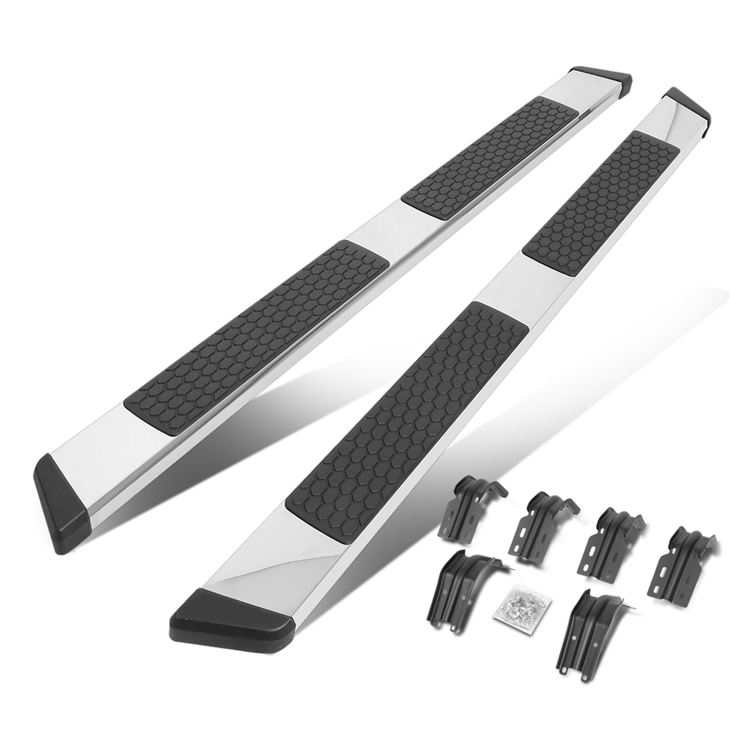 ESTRIBOS 5.5" - HONEYCOMB STEP PAD - 99-16 FORD F-250, F-350, F-40, F-550 SUPER DUTY - CREW CAB - CHROME / BLACK