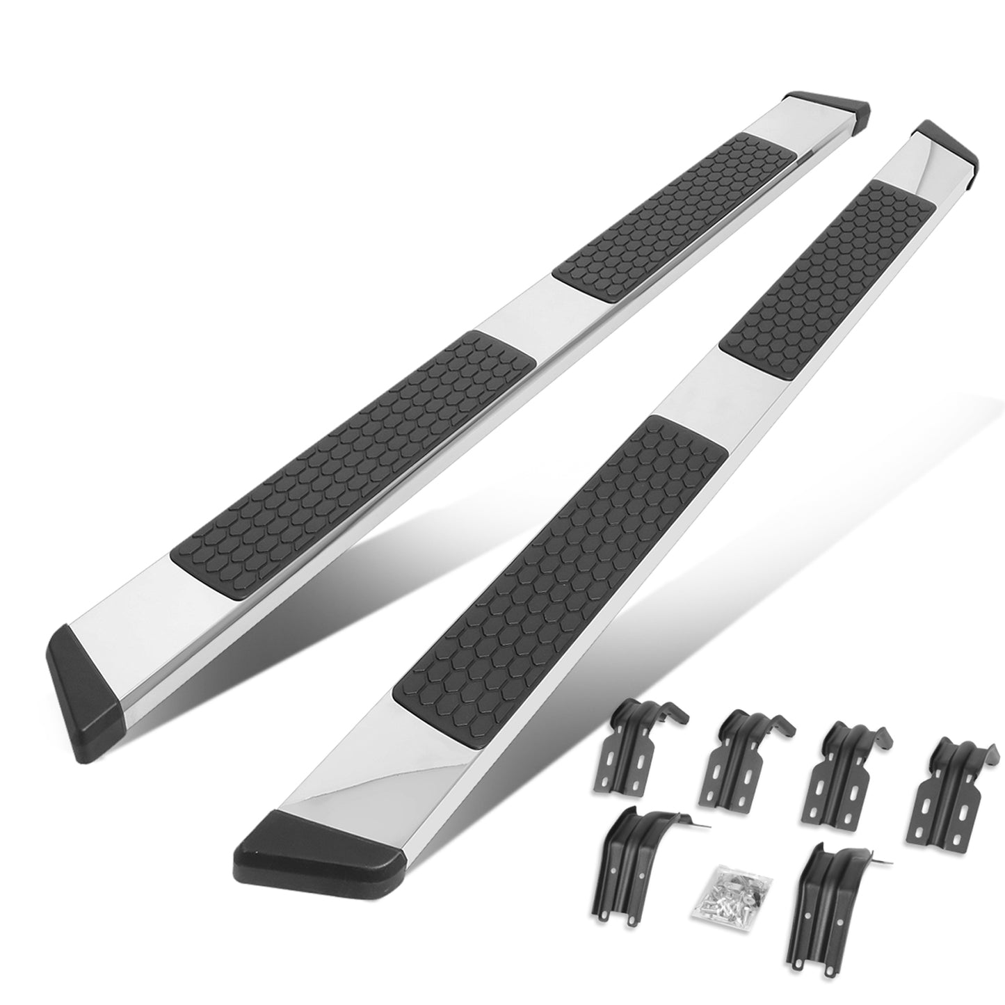 ESTRIBOS 5.5" - HONEYCOMB STEP PAD - 99-16 FORD F-250, F-350, F-40, F-550 SUPER DUTY - EXTENDED CAB - CHROME / BLACK