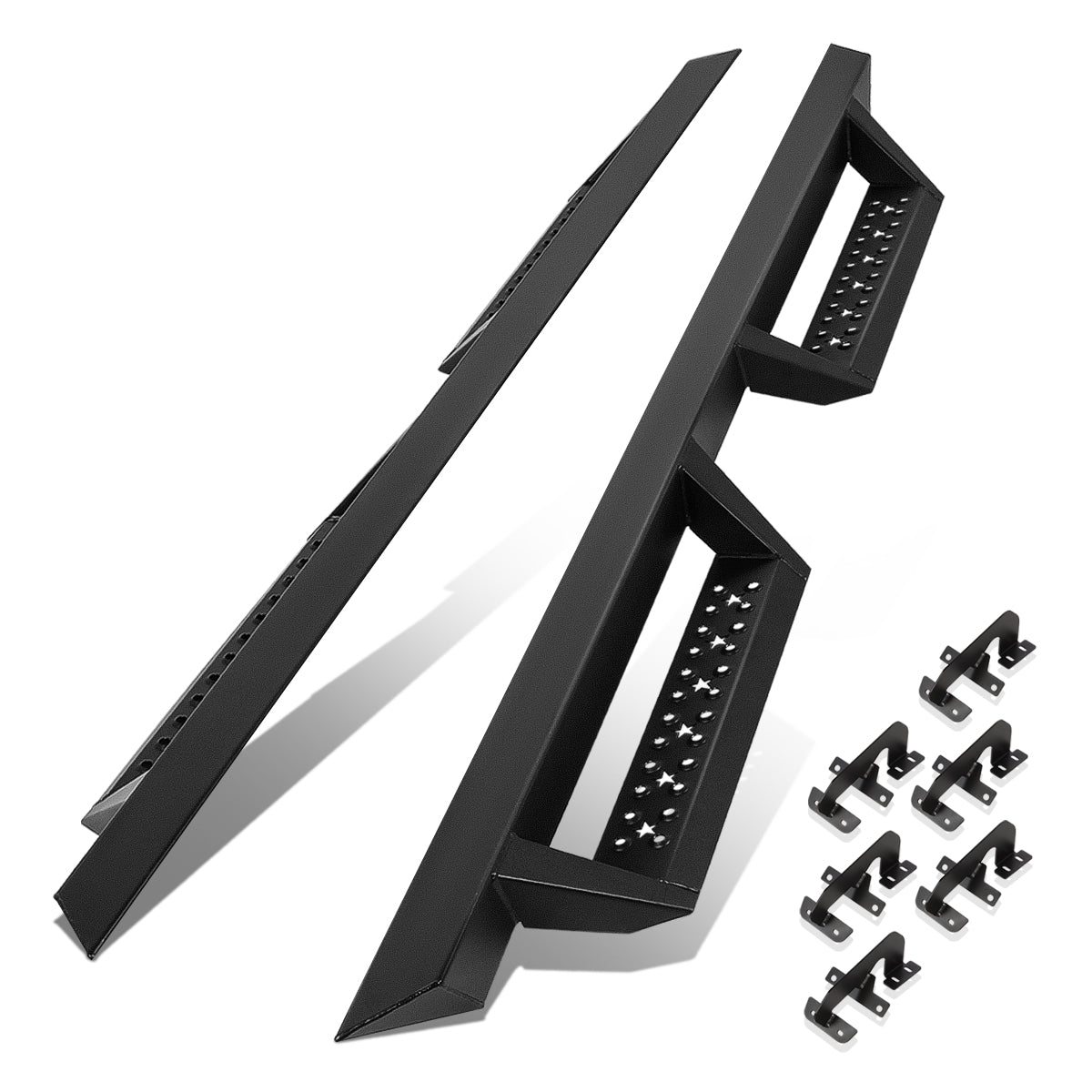 ESTRIBOS 2.75" - 15-22 FORD F-150 SUPER CREW CAB/17-22 FORD F-250 F-350 SUPER DUTY CREW CAB - MILD STEEL - BLACK