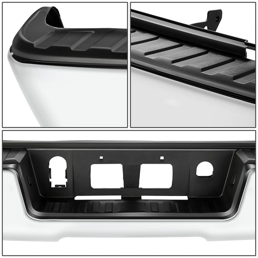 DEFENSA TRASERA CHROME - 14-18 CHEVROLET SILVERADO 1500 / 19 CHEVROLET SILVERADO 1500 LD / 14-18 GMC SIERRA 1500 / 19 GMC SIERRA 1500 LIMITED - WITHOUT REAR PARKING SENSOR HOLES