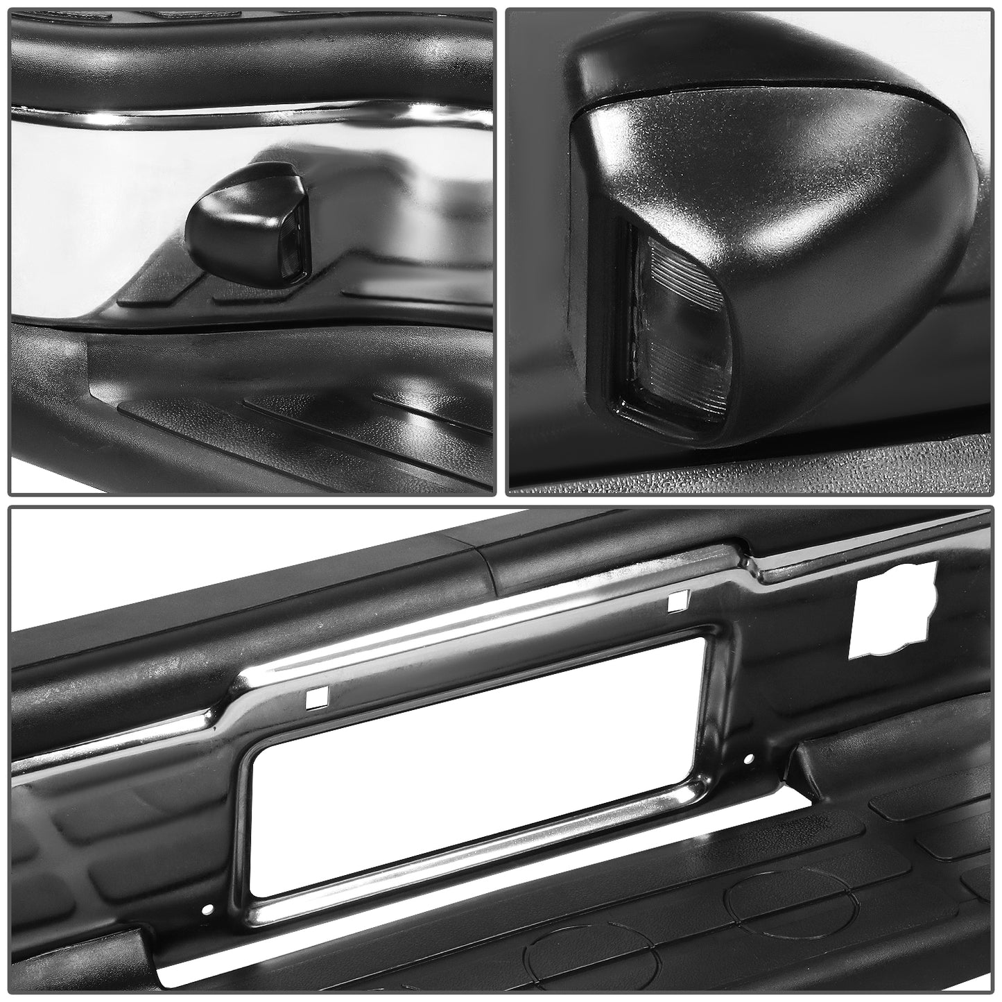 DEFENSA TRASERA 01-07 CHEVY SILVERADO GMC SIERRA 2500HD 3500 CLASSIC - W/O PARKING SENSOR HOLES - W/ LICENSE PLATE LIGHTS - FITS MODELS W/O REAR PARKING SENSORS - CHROME/STEEL