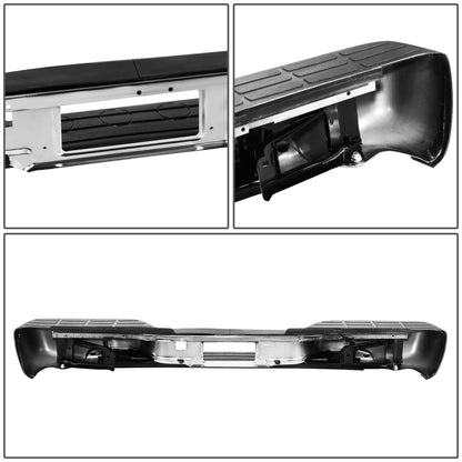 DEFENSA TRASERA 01-07 CHEVY SILVERADO GMC SIERRA 2500HD 3500 CLASSIC - W/O PARKING SENSOR HOLES - W/ LICENSE PLATE LIGHTS - FITS MODELS W/O REAR PARKING SENSORS - CHROME/STEEL
