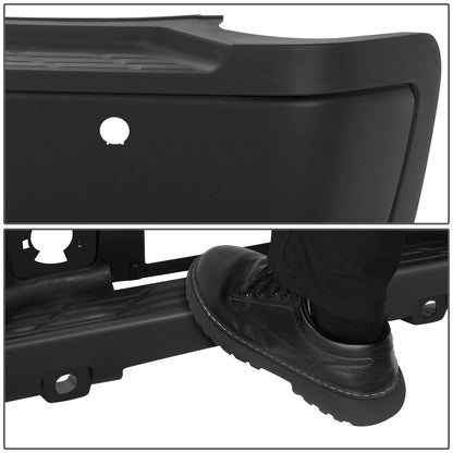 DEFENSA TRASERA 07-10 CHEVROLET SILVERADO 2500 HD / 07-10 CHEVROLET SILVERADO 3500 HD / 07-10 GMC SIERRA 2500 HD / 07-10 GMC SIERRA 3500 HD - WITH REAR PARKING SENSOR HOLES - FITS MODELS WITH SINGLE REAR WHEELS - BLACK
