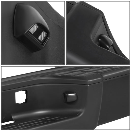 DEFENSA TRASERA 07-13 CHEVY SILVERADO 1500 GMC SIERRA 1500 - W/ PARKING SENSOR HOLES - W/ LICENSE PLATE LIGHTS - FITS MODELS W/ REAR PARKING SENSORS - BLACK/STEEL