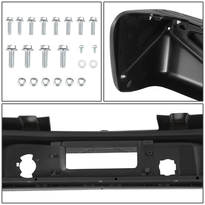 DEFENSA TRASERA 07-13 CHEVY SILVERADO 1500 GMC SIERRA 1500 - W/ PARKING SENSOR HOLES - W/ LICENSE PLATE LIGHTS - FITS MODELS W/ REAR PARKING SENSORS - BLACK/STEEL