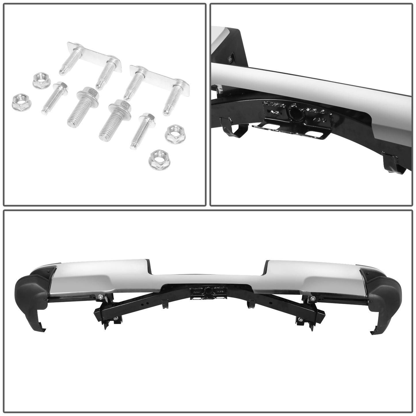 DEFENSA TRASERA 15-19 SILVERADO SIERRA 2500 3500?CHROME WITHOUT SENSOR HOLE?WITH HITCH DRAW BAR?