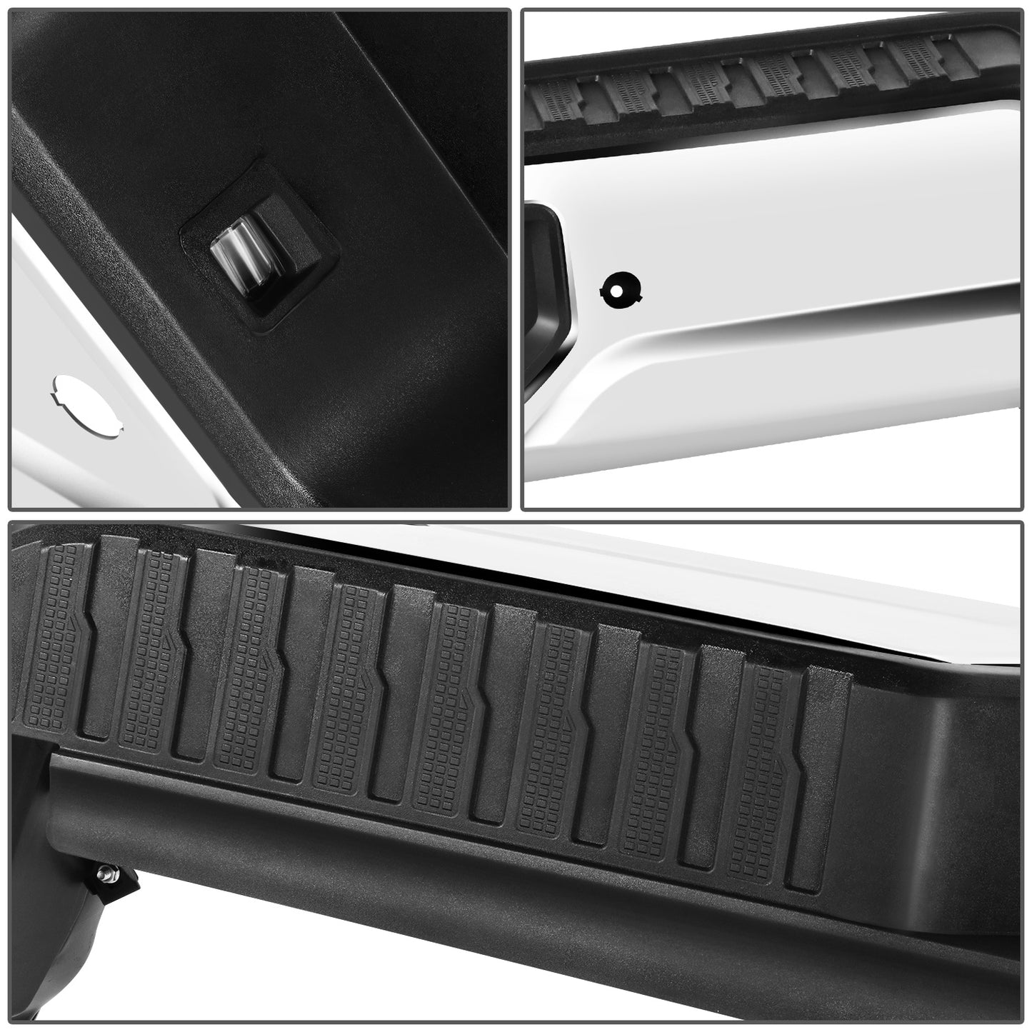 DEFENSA TRASERA 19-23 CHEVY SILVERADO 1500 GMC SIERRA 1500 ALSO FITS CHEVY SILVERADO 1500 LTD 22 AND GMC SIERRA 1500 LIMITED 22 - CORNER STEP MODEL W/ PARKING SENSOR HOLES - W/O EXHUAST CUTOUTS - CHROME/STEEL