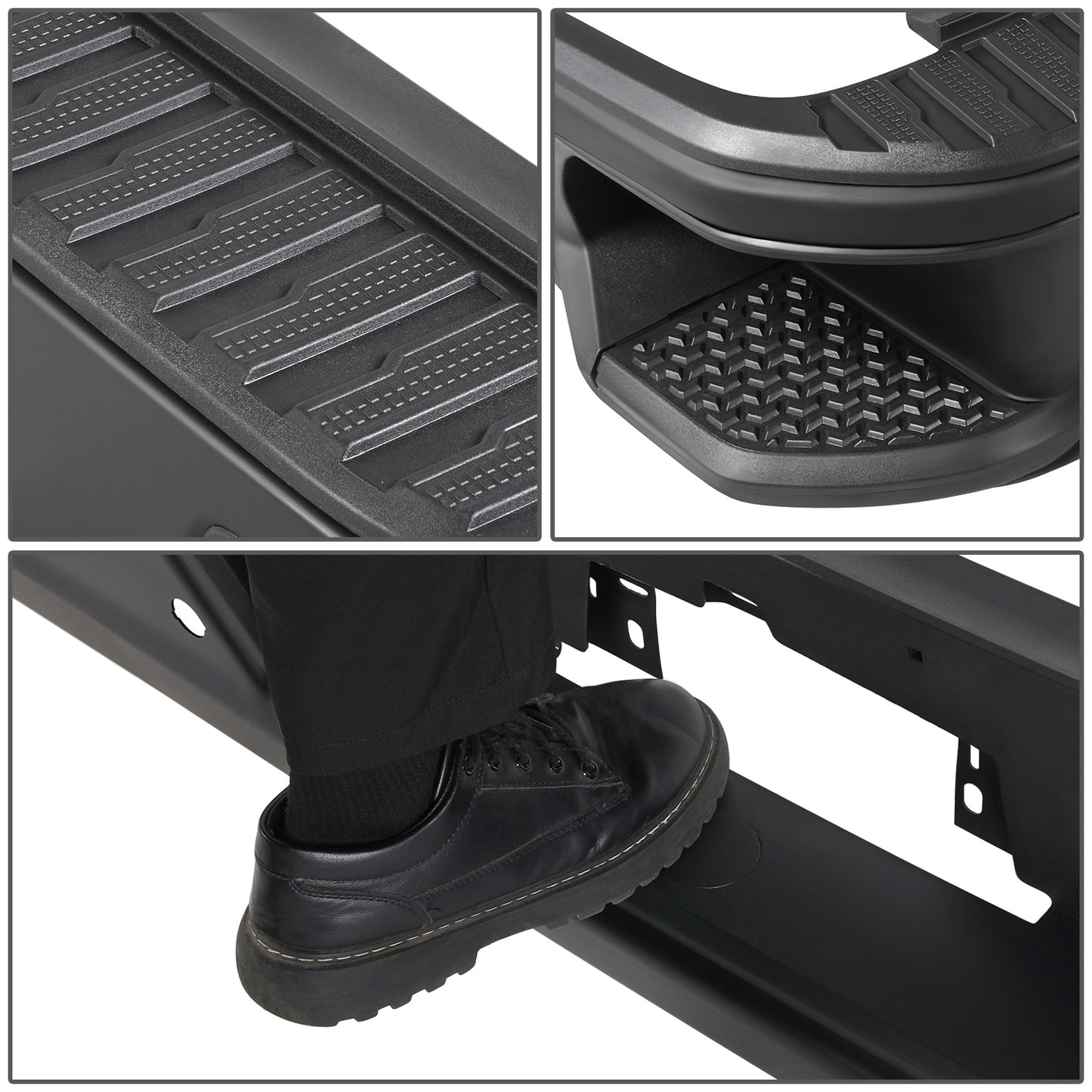 DEFENSA TRASERA 19-23 CHEVY SILVERADO 1500 GMC SIERRA 1500 ALSO FITS CHEVY SILVERADO 1500 LTD 22 AND GMC SIERRA 1500 LIMITED 22 - CORNER STEP MODEL W/ PARKING SENSOR HOLES - W/O EXHUAST CUTOUTS - BLACK/STEEL