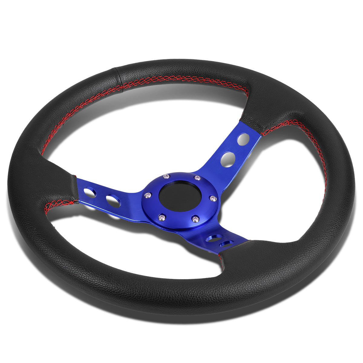 VOLANTE STEERING WHEEL - 3" DEEP DISH - 350MM - PVC LEATHER - 6 BOLT - BLACK W/ RED STITCHING - BLACK SPOKE