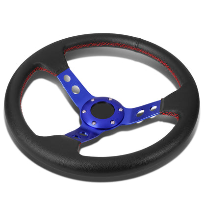 VOLANTE STEERING WHEEL - 3" DEEP DISH - 350MM - PVC LEATHER - 6 BOLT - BLACK W/ RED STITCHING - BLACK SPOKE