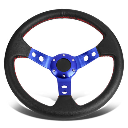 VOLANTE STEERING WHEEL - 3" DEEP DISH - 350MM - PVC LEATHER - 6 BOLT - BLACK W/ RED STITCHING - BLACK SPOKE