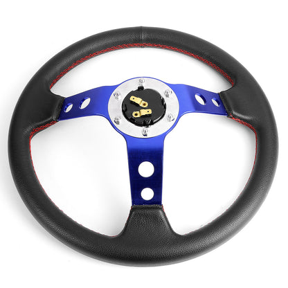 VOLANTE STEERING WHEEL - 3" DEEP DISH - 350MM - PVC LEATHER - 6 BOLT - BLACK W/ RED STITCHING - BLACK SPOKE