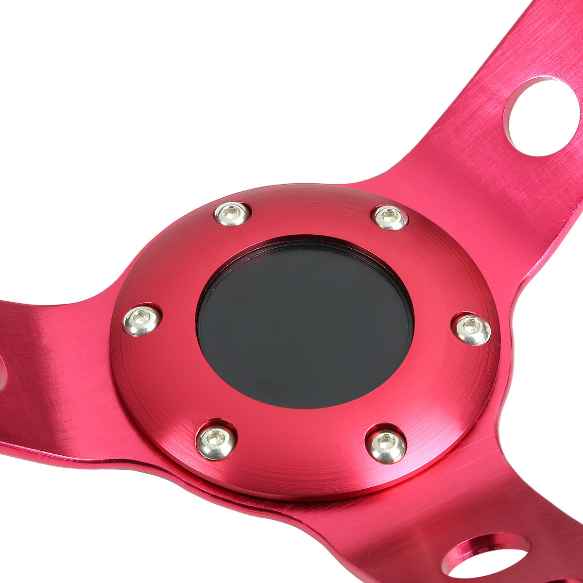 VOLANTE STEERING WHEEL - 3" DEEP DISH - 350MM - PVC LEATHER - 6 BOLT - BLACK W/ RED STITCHING - RED SPOKE