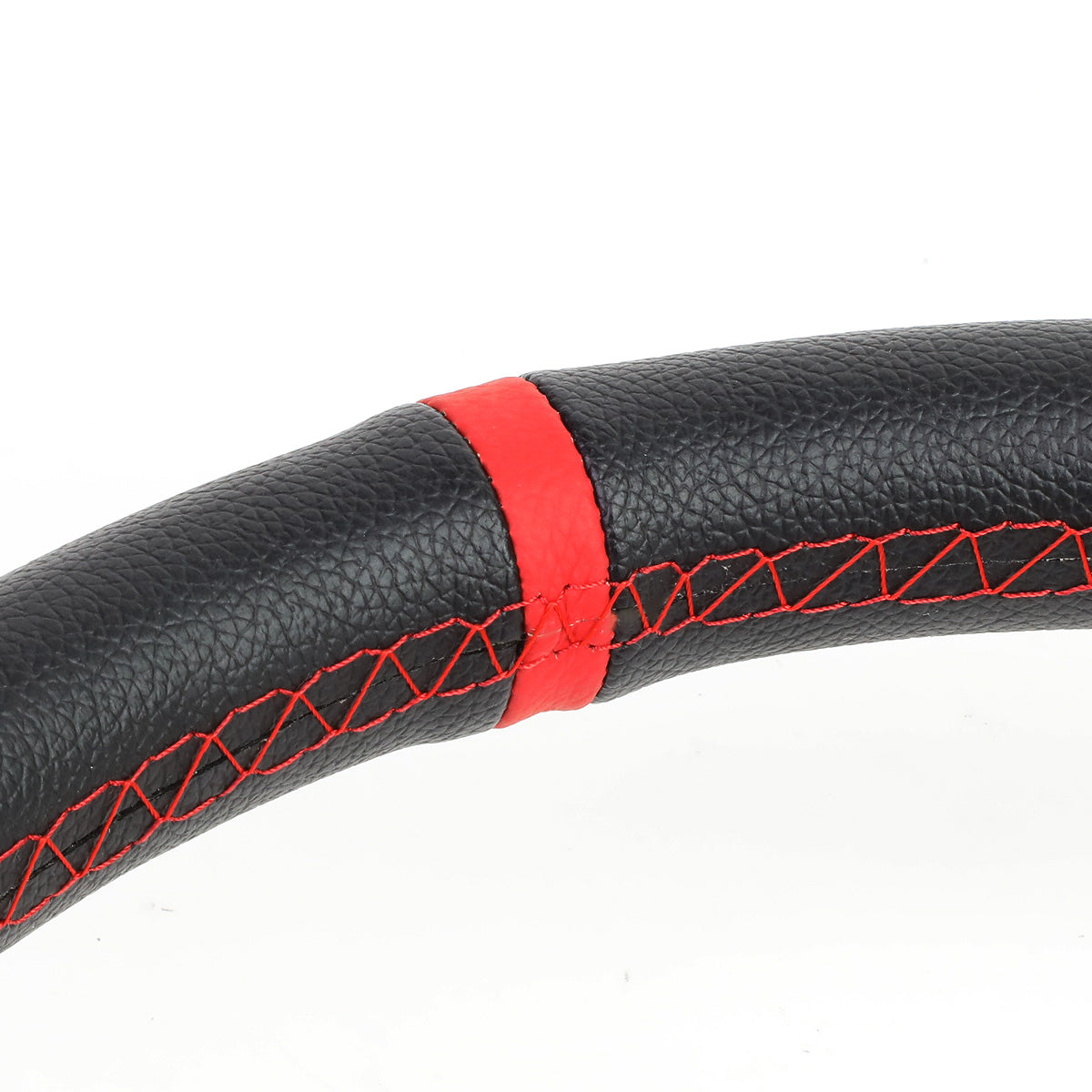 VOLANTE STEERING WHEEL - 350MM - PVC BLACK LEATHER - 6-BOLT - ALUMINUM - BLACK CENTER W/ RED STRIPE