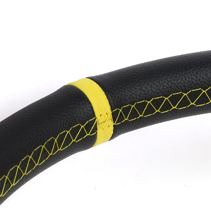 VOLANTE STEERING WHEEL - 350MM - PVC BLACK LEATHER - 6-BOLT - ALUMINUM - GOLD CENTER W/ GOLD STRIPE