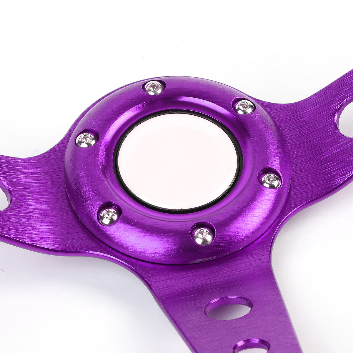 VOLANTE STEERING WHEEL - 350MM - PVC BLACK LEATHER - 6-BOLT - ALUMINUM - PURPLE CENTER W/ PURPLE STRIPE