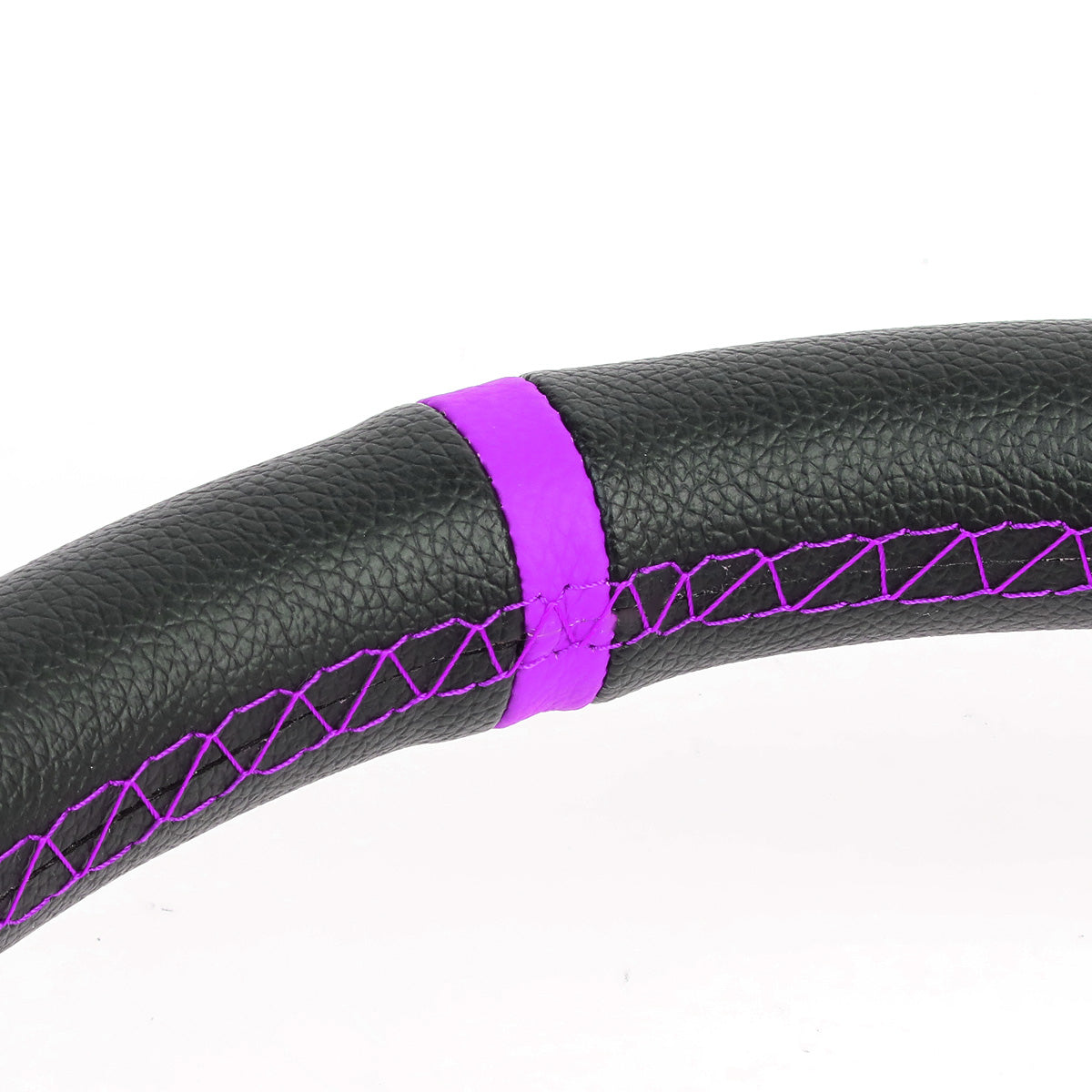 VOLANTE STEERING WHEEL - 350MM - PVC BLACK LEATHER - 6-BOLT - ALUMINUM - PURPLE CENTER W/ PURPLE STRIPE