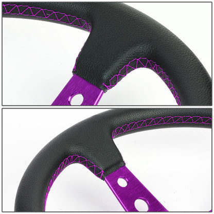 VOLANTE STEERING WHEEL - 350MM - PVC BLACK LEATHER - 6-BOLT - ALUMINUM - PURPLE CENTER W/ PURPLE STRIPE