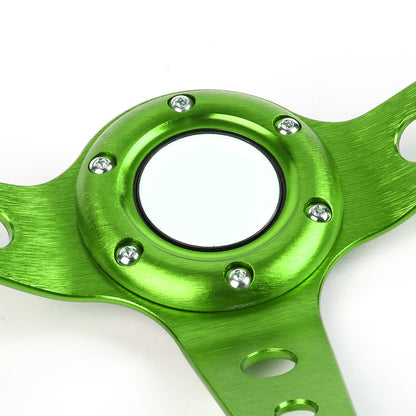 VOLANTE STEERING WHEEL - 350MM - PVC BLACK LEATHER - 6-BOLT - ALUMINUM - GREEN CENTER W/ GREEN STRIPE