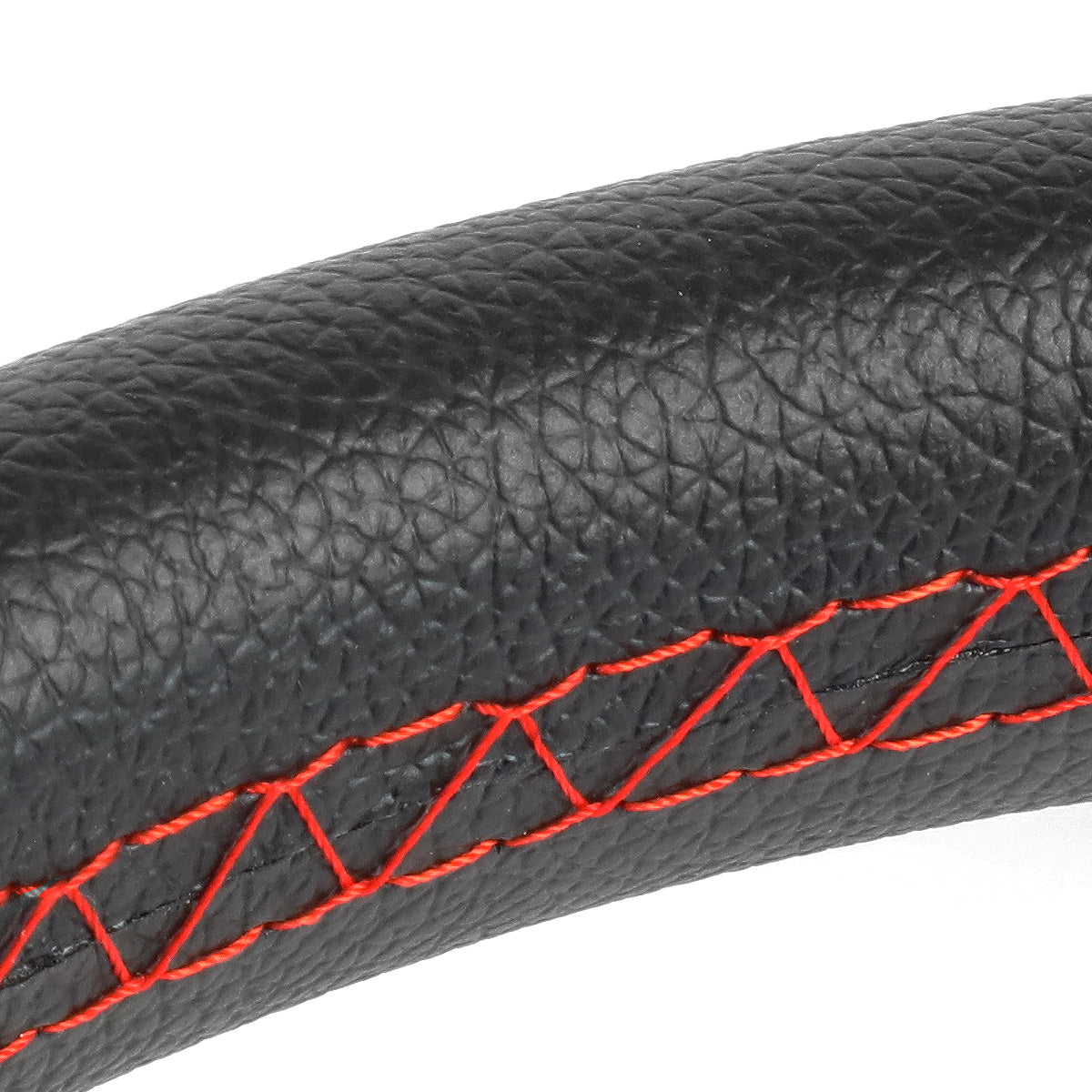 VOLANTE STEERING WHEEL - 320MM - PVC BLACK LEATHER - THUMB GRIPS - 6-BOLT - ALUMINUM - BLACK CENTER W/ RED STITCH