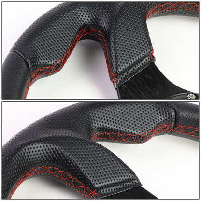 VOLANTE STEERING WHEEL - 320MM - PVC BLACK LEATHER - THUMB GRIPS - 6-BOLT - ALUMINUM - BLACK CENTER W/ RED STITCH