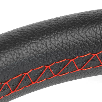VOLANTE STEERING WHEEL - 320MM - PVC BLACK LEATHER - THUMB GRIPS - 6-BOLT - ALUMINUM - SILVER CENTER W/ RED STITCH