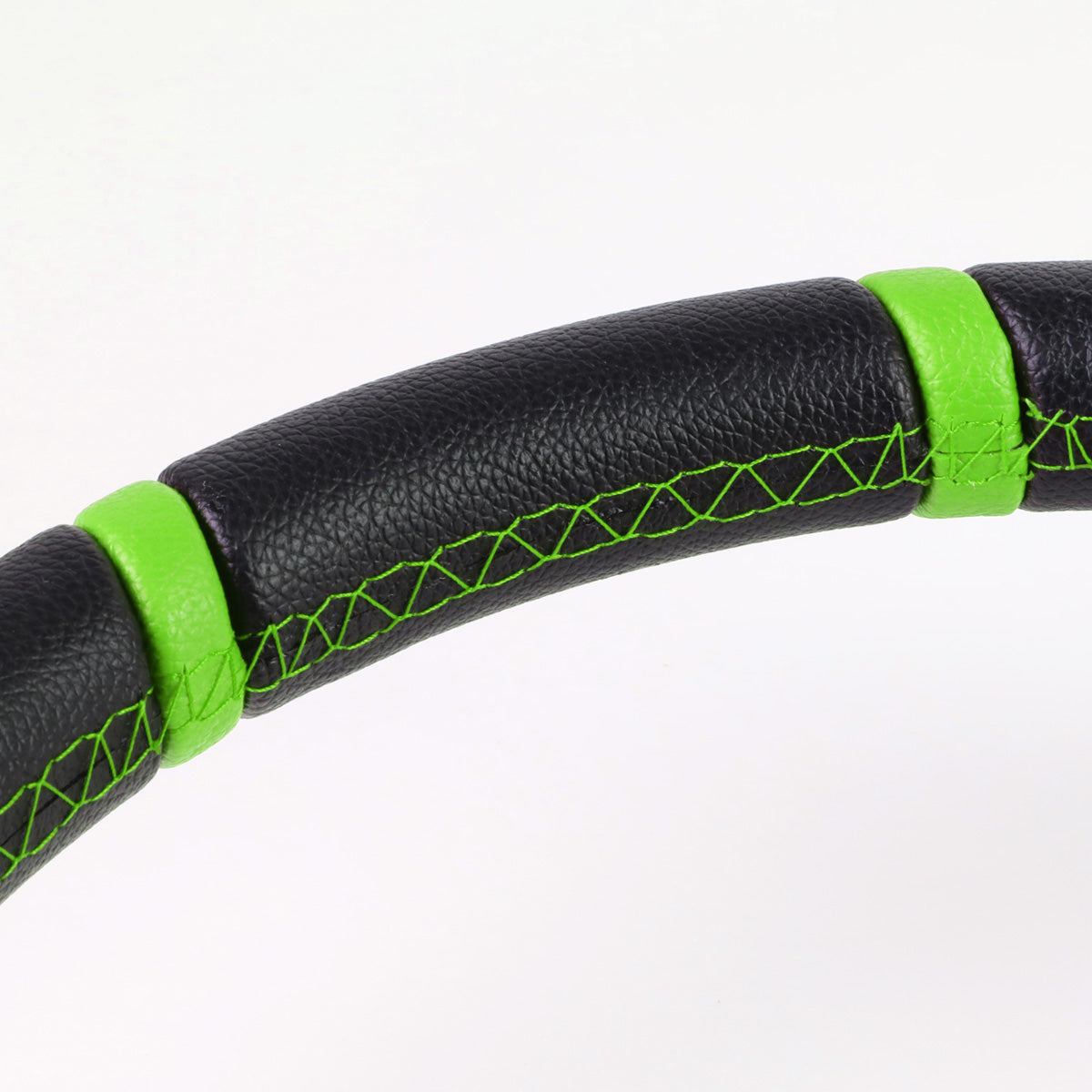 VOLANTE STEERING WHEEL - 350MM - PVC BLACK LEATHER - 6-BOLT - ALUMINUM - GREEN CENTER W/ 2 GREEN STRIPES ON TOP & BOTTOM